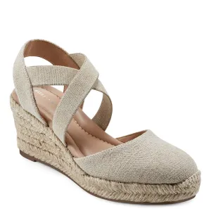 Easy Spirit Women's Meza Espadrille Wedge Sandal, Gold 710, 8.5 Wide