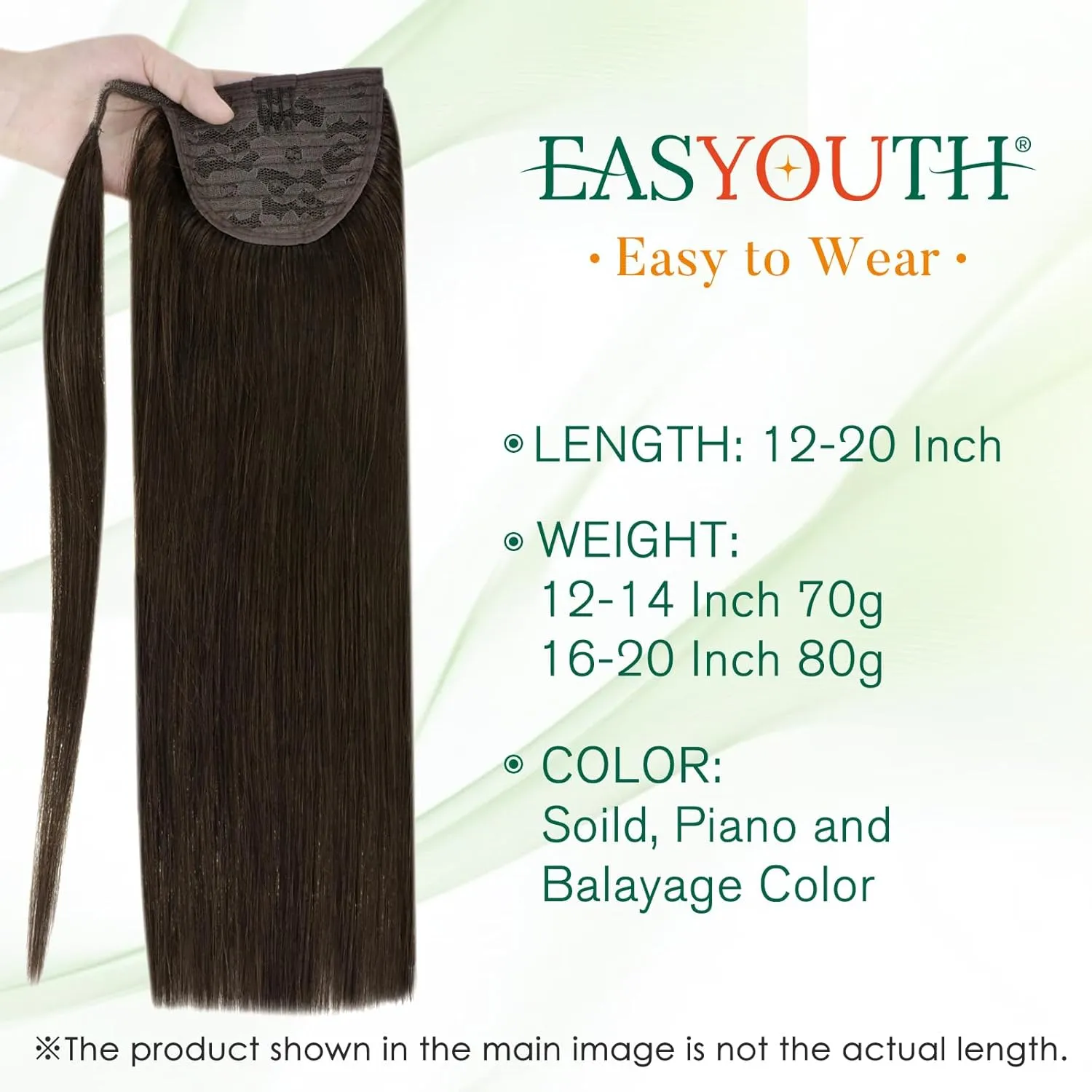 Easyouth Ponytail Extension Human Hair Brown Pony Tails Hair Extension Human Hair Dark Brown Human Hair Ponytail Extension Wrap Around Human Hair Ponytail Natural #2 12Inch 70g