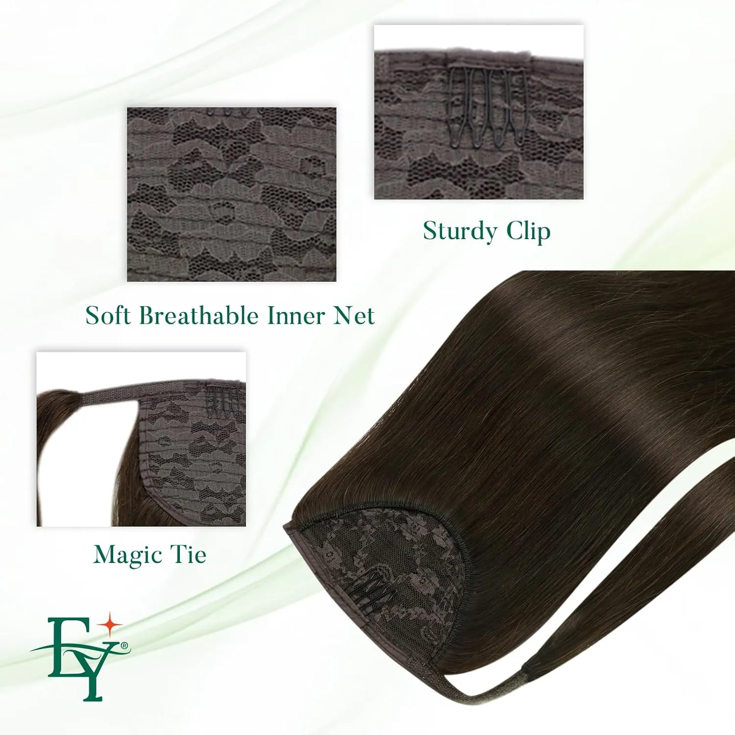 Easyouth Ponytail Extension Human Hair Brown Pony Tails Hair Extension Human Hair Dark Brown Human Hair Ponytail Extension Wrap Around Human Hair Ponytail Natural #2 12Inch 70g