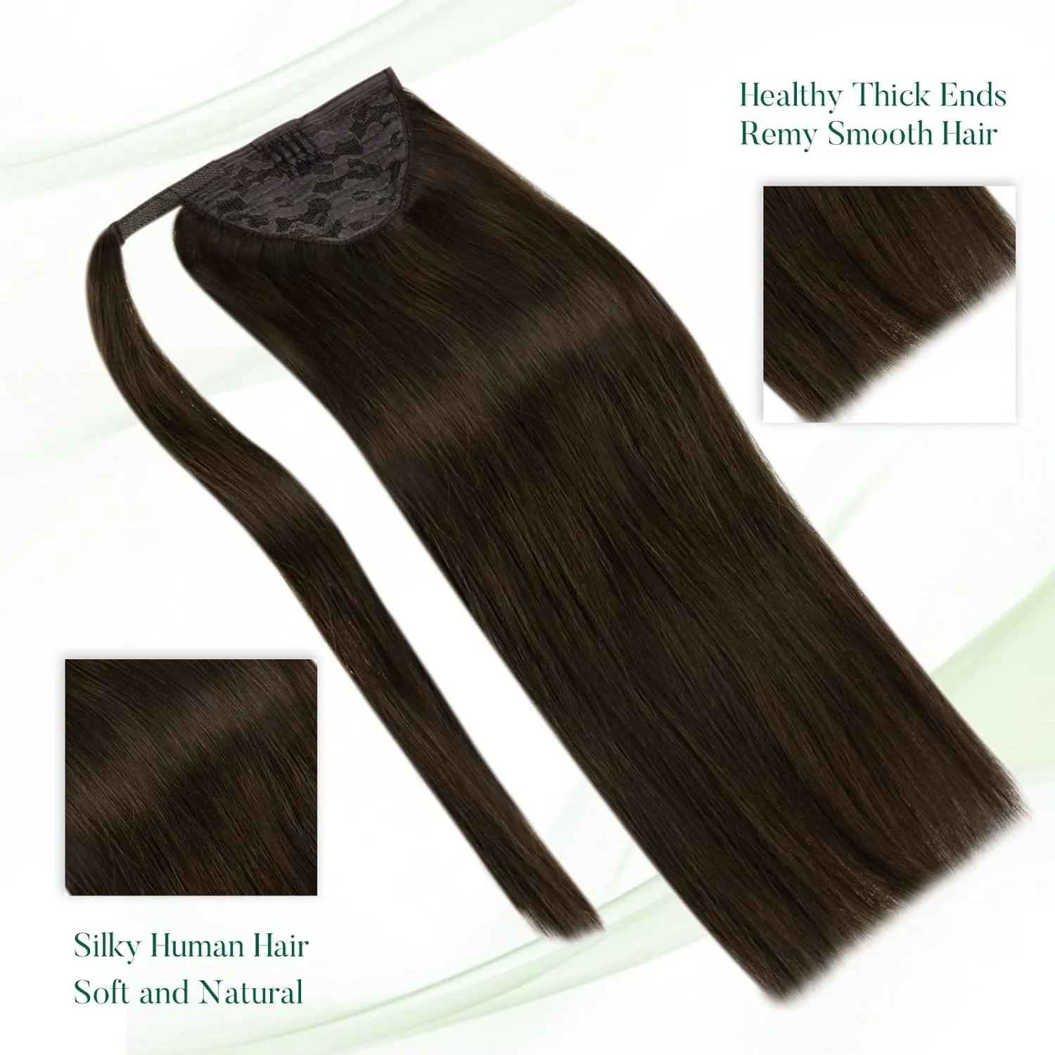 Easyouth Ponytail Extension Human Hair Brown Pony Tails Hair Extension Human Hair Dark Brown Human Hair Ponytail Extension Wrap Around Human Hair Ponytail Natural #2 12Inch 70g