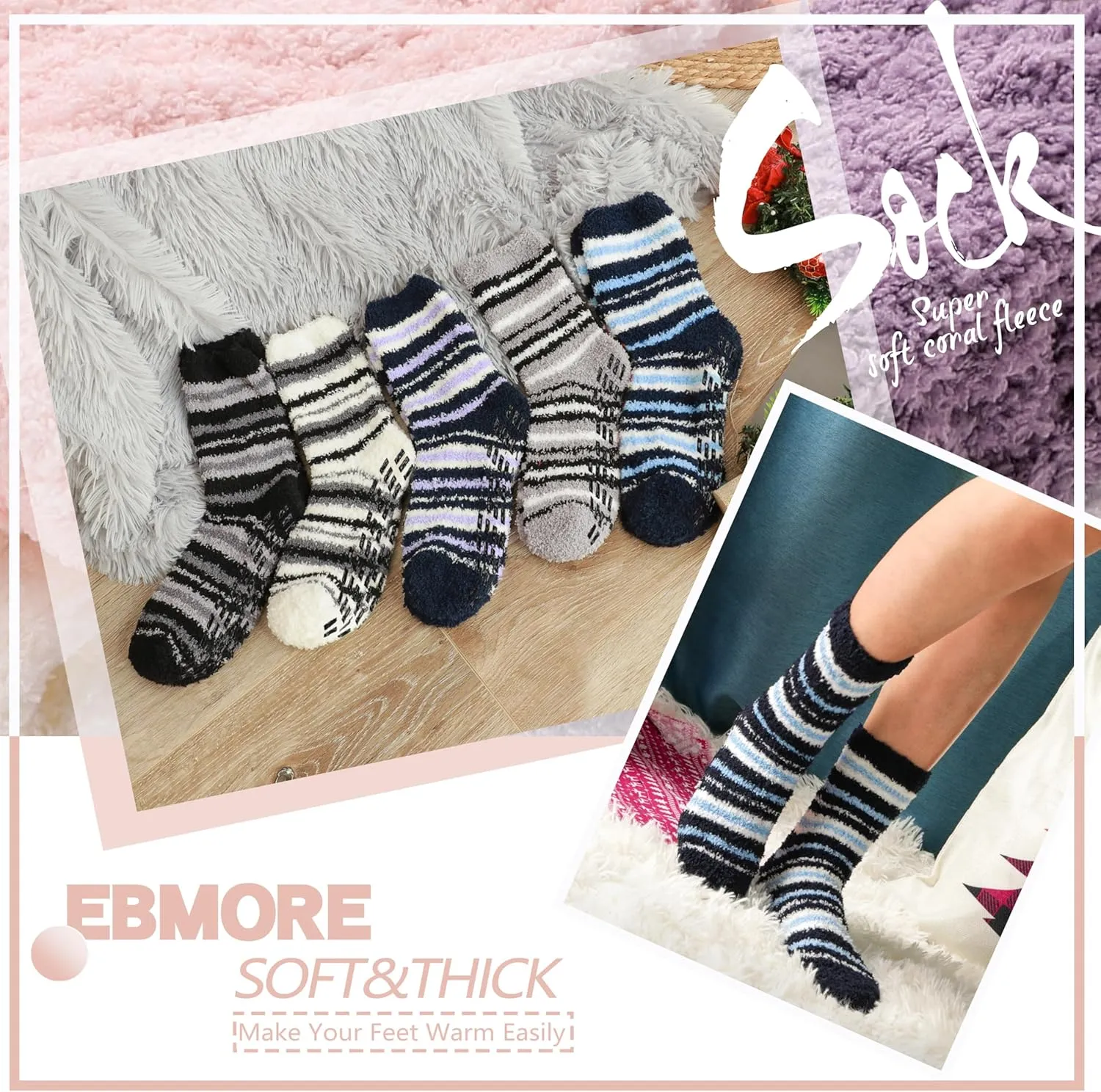 EBMORE Womens Fuzzy Socks Fleece Fluffy Cabin Plush Warm Sleep Soft Cozy Winter Adult Socks