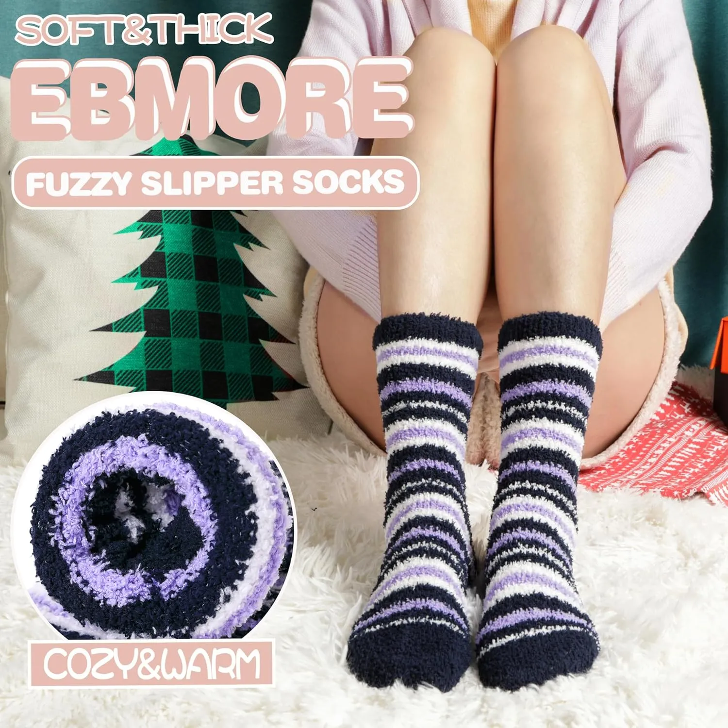 EBMORE Womens Fuzzy Socks Fleece Fluffy Cabin Plush Warm Sleep Soft Cozy Winter Adult Socks