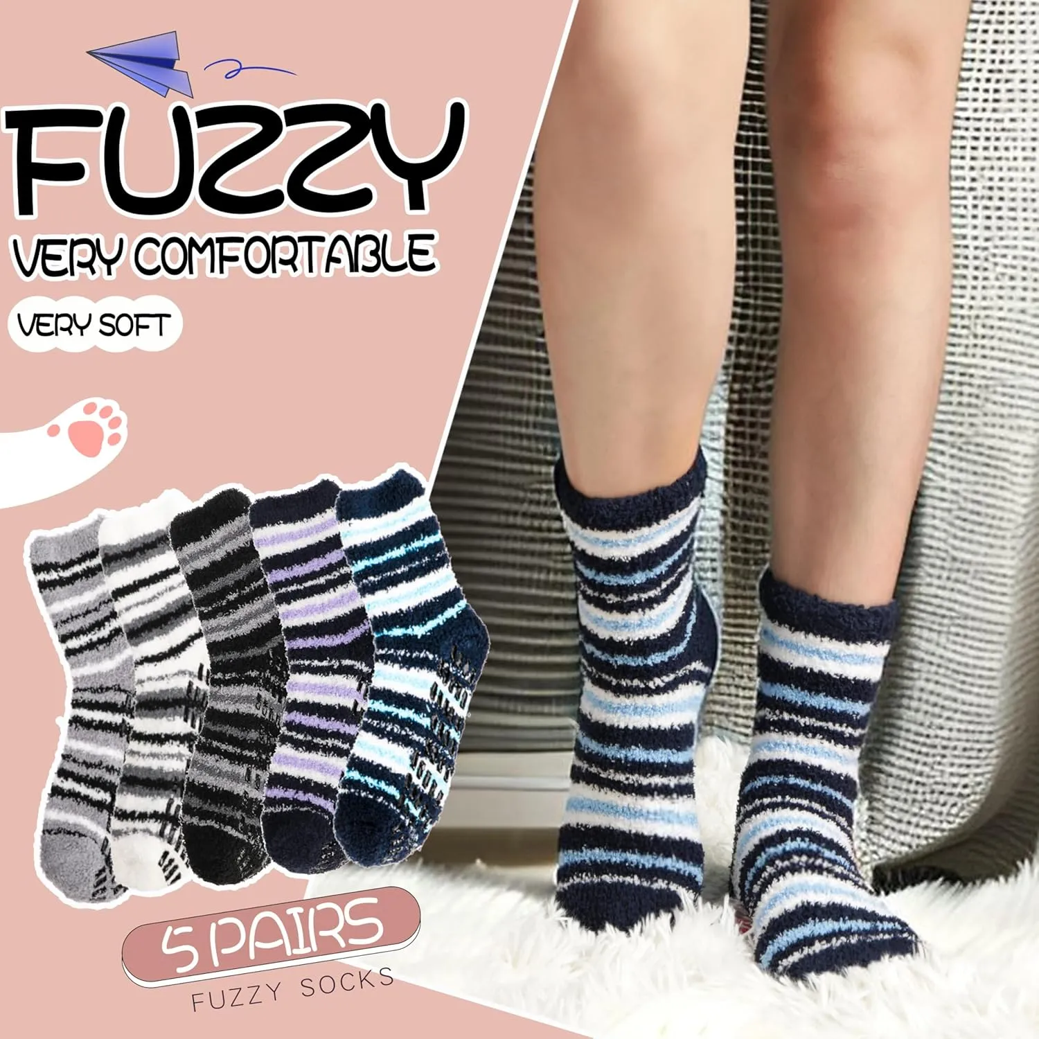 EBMORE Womens Fuzzy Socks Fleece Fluffy Cabin Plush Warm Sleep Soft Cozy Winter Adult Socks