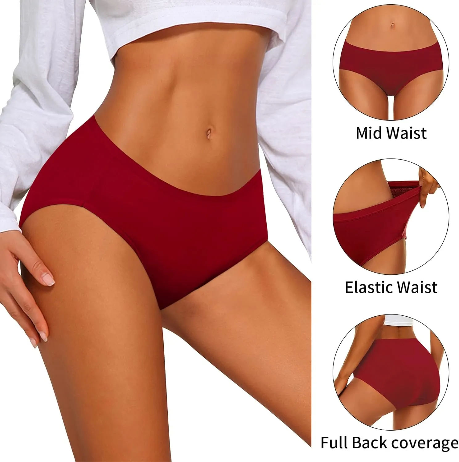 Eiggam Women's Cotton Bikini Panties,High-Cut Full Coverage Stretch Cool Underwear for Women