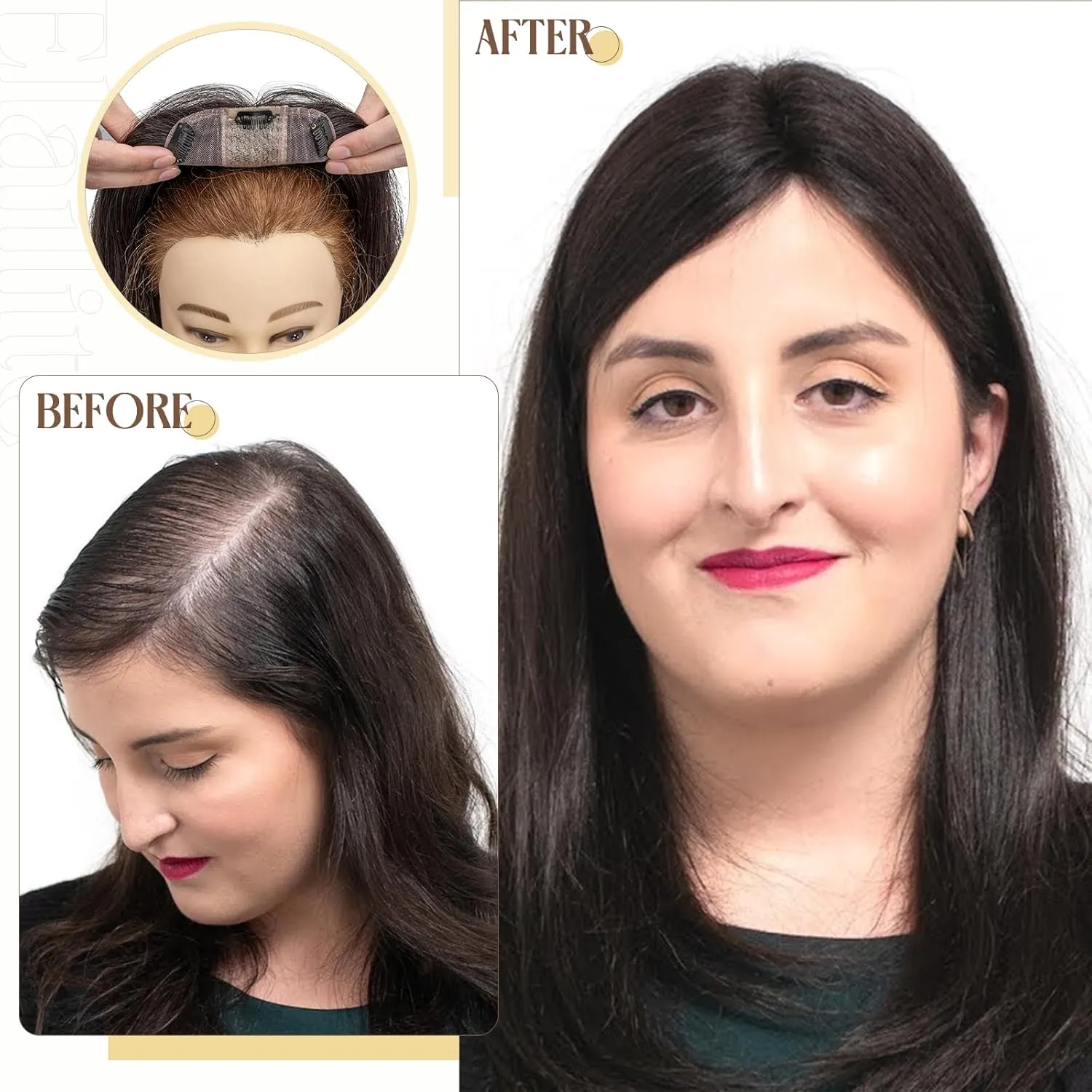 Elailite Human Hair Toppers for Women Real Human Hair Thin 4.7"x3.9" Silk Base Clip in Remy Hairpieces 6 Inch Natural Black