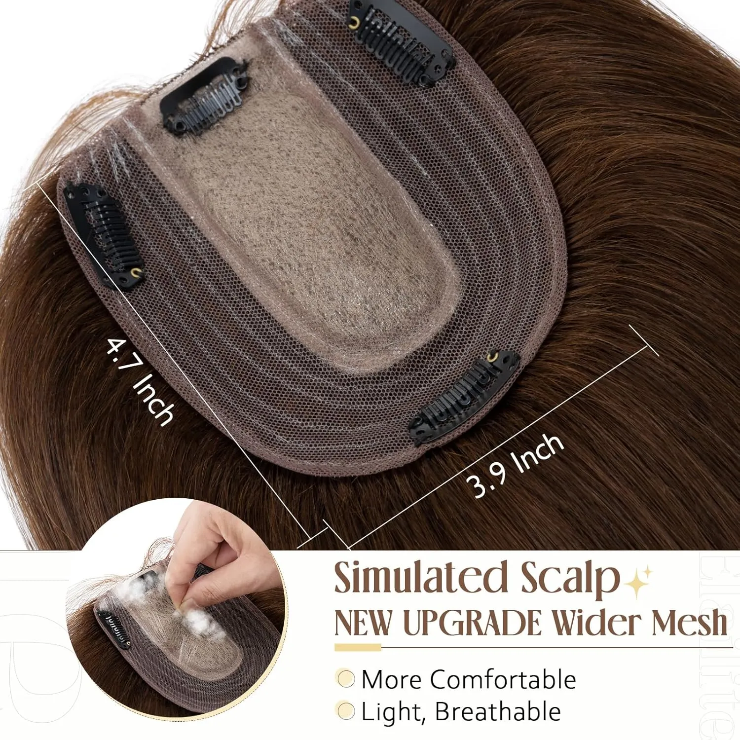 Elailite Human Hair Toppers for Women Real Human Hair Thin 4.7"x3.9" Silk Base Clip in Remy Hairpieces 8 Inch Chocolate Brown