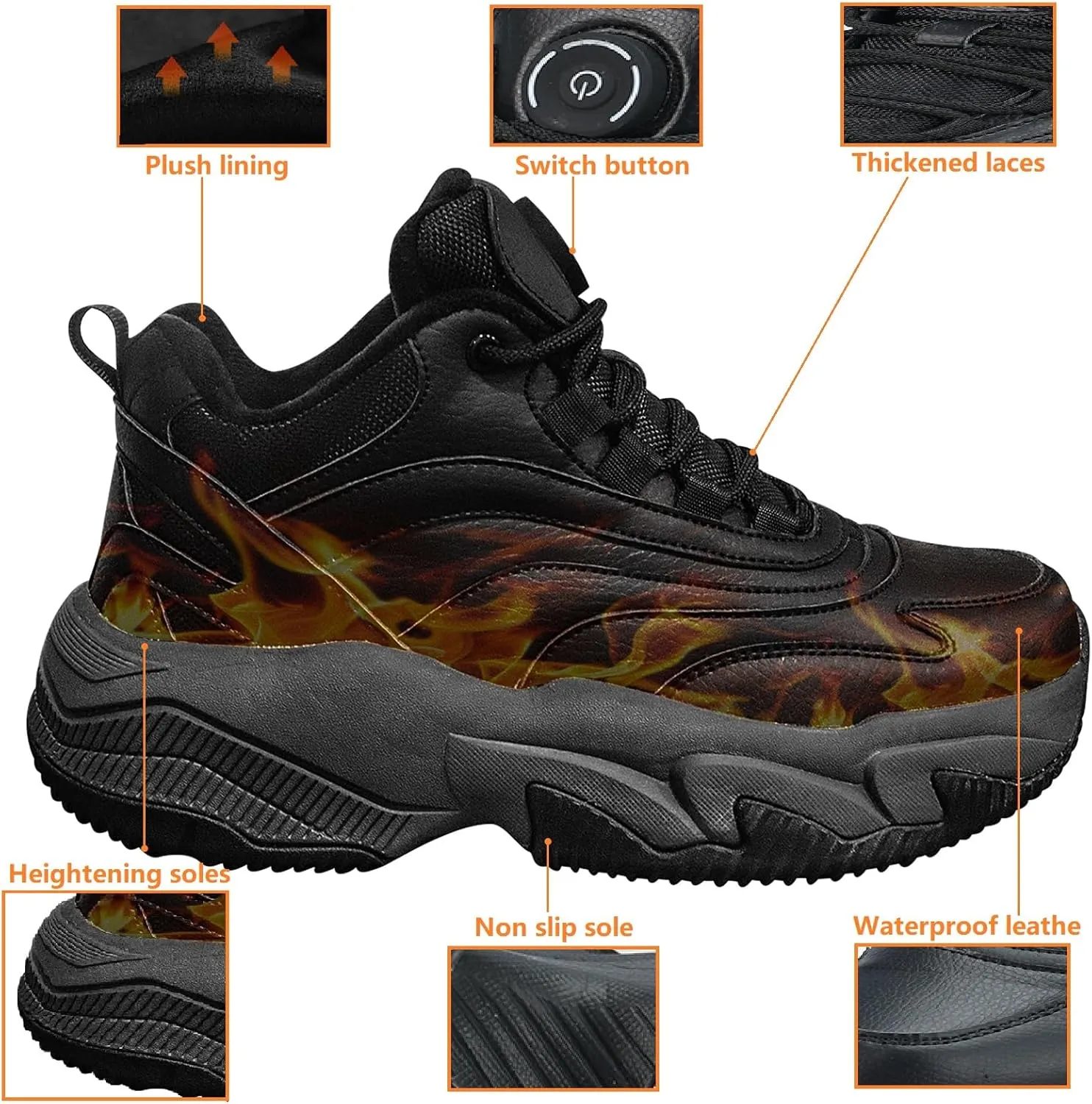 Electric Shoes for Men, Heated Sneakers with 4000Mah Rechargeable Battery, Foot Warmer Shoes 3 Heating Levels, Heating Hiking Shoes for Unisex Outdoor Feet Warm