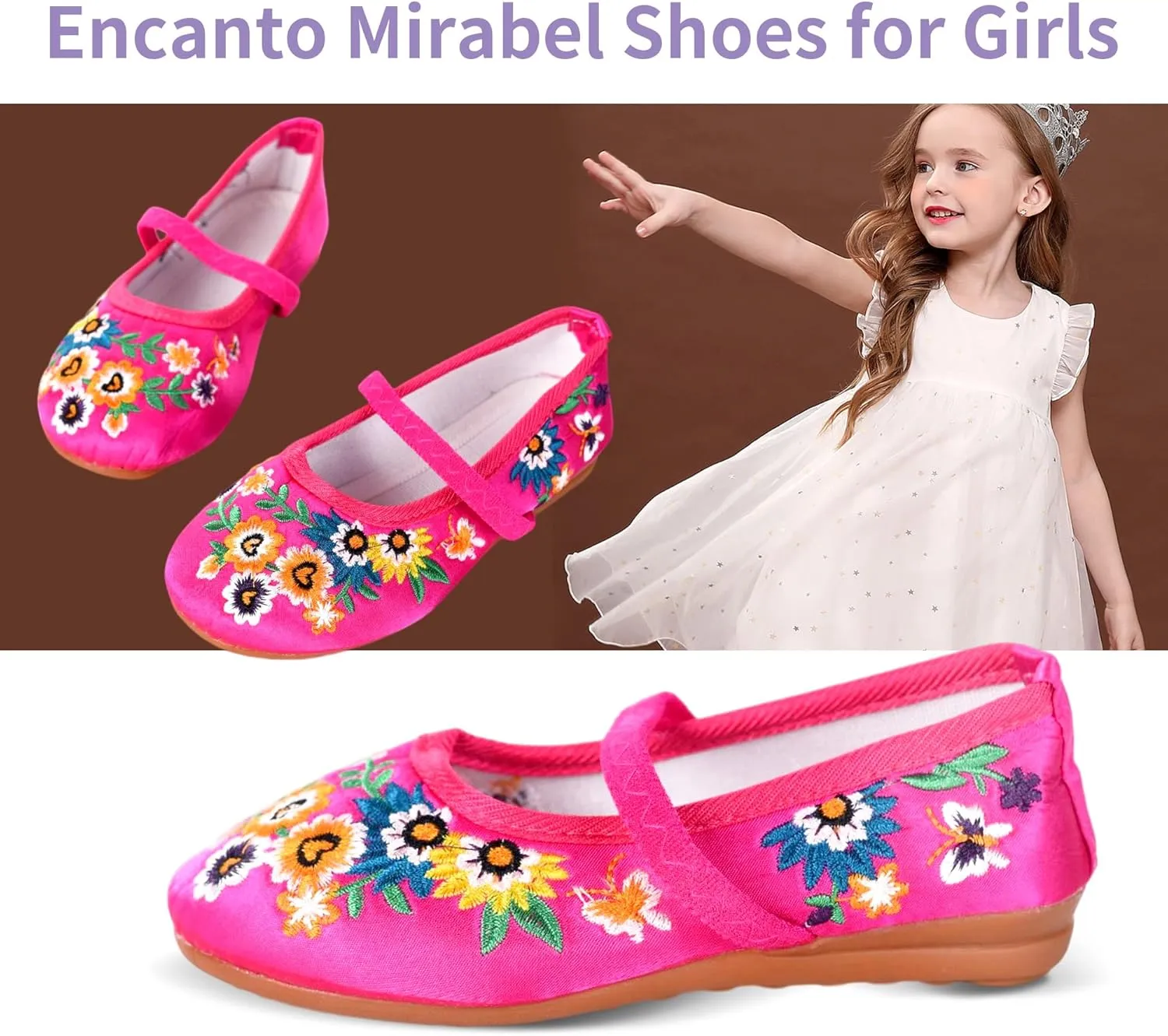 Encanto Mirabel Shoes for Girls Costume Dress up Mary Jane Ballet Cosplay Flat Shoes