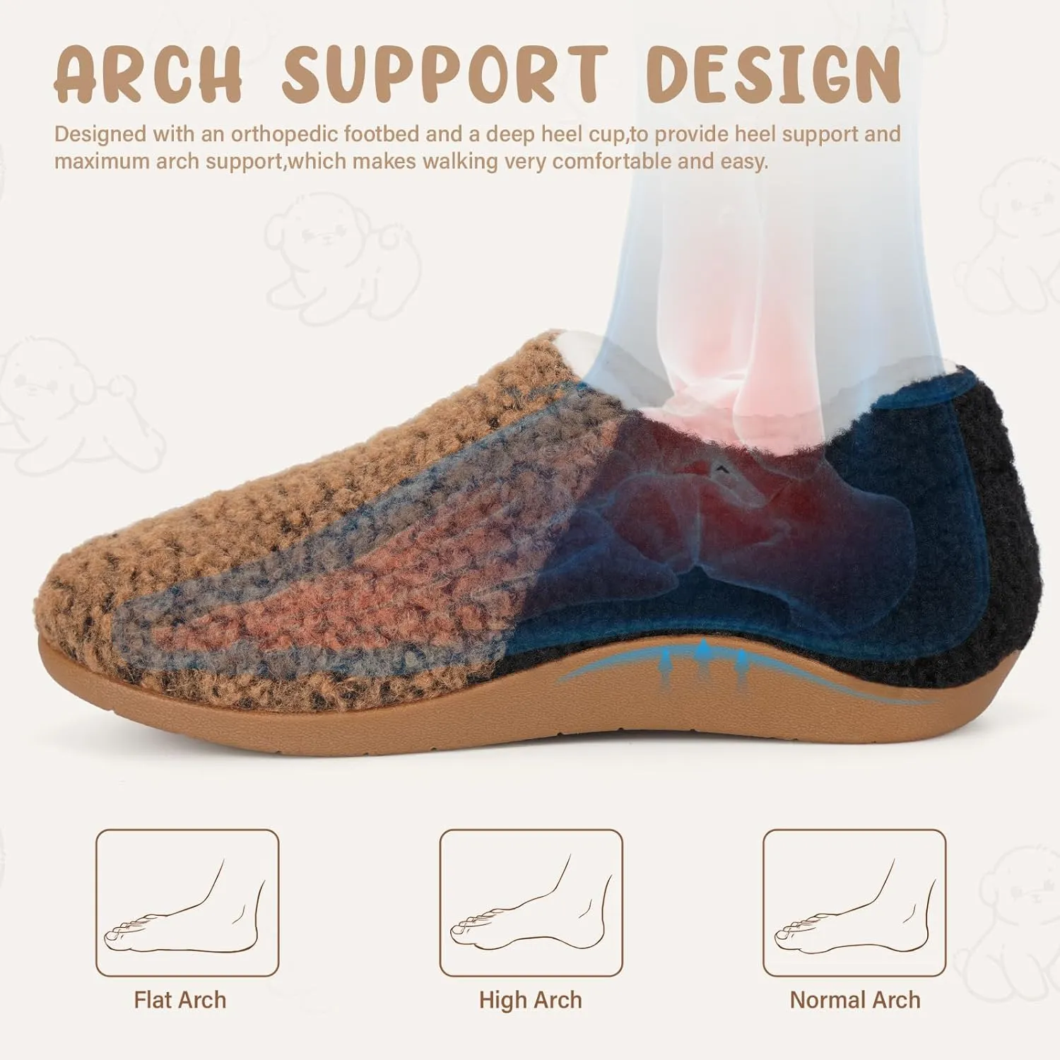 ERGOfoot Orthopedic Slippers with Arch Support for Women Men, Fuzzy House Slippers for Plantar Fasciitis, Indoor Shoes with Soft Plush Sherpa Fleece Lining