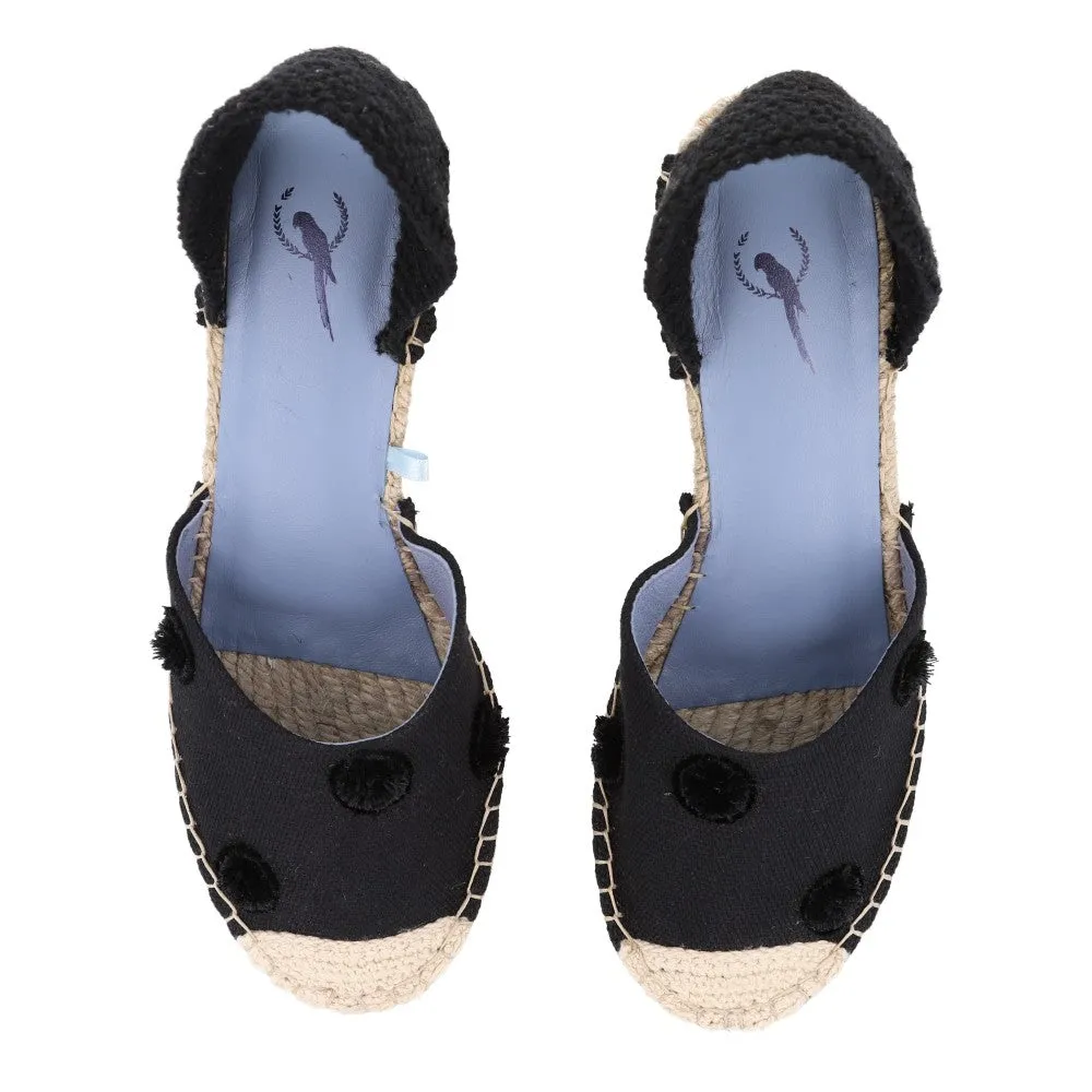 Espadrille Anabela Pompom Preto