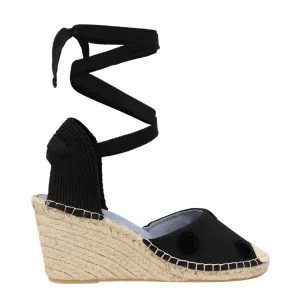 Espadrille Anabela Pompom Preto