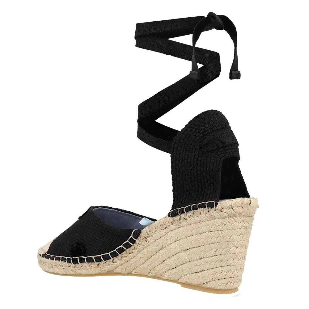 Espadrille Anabela Pompom Preto