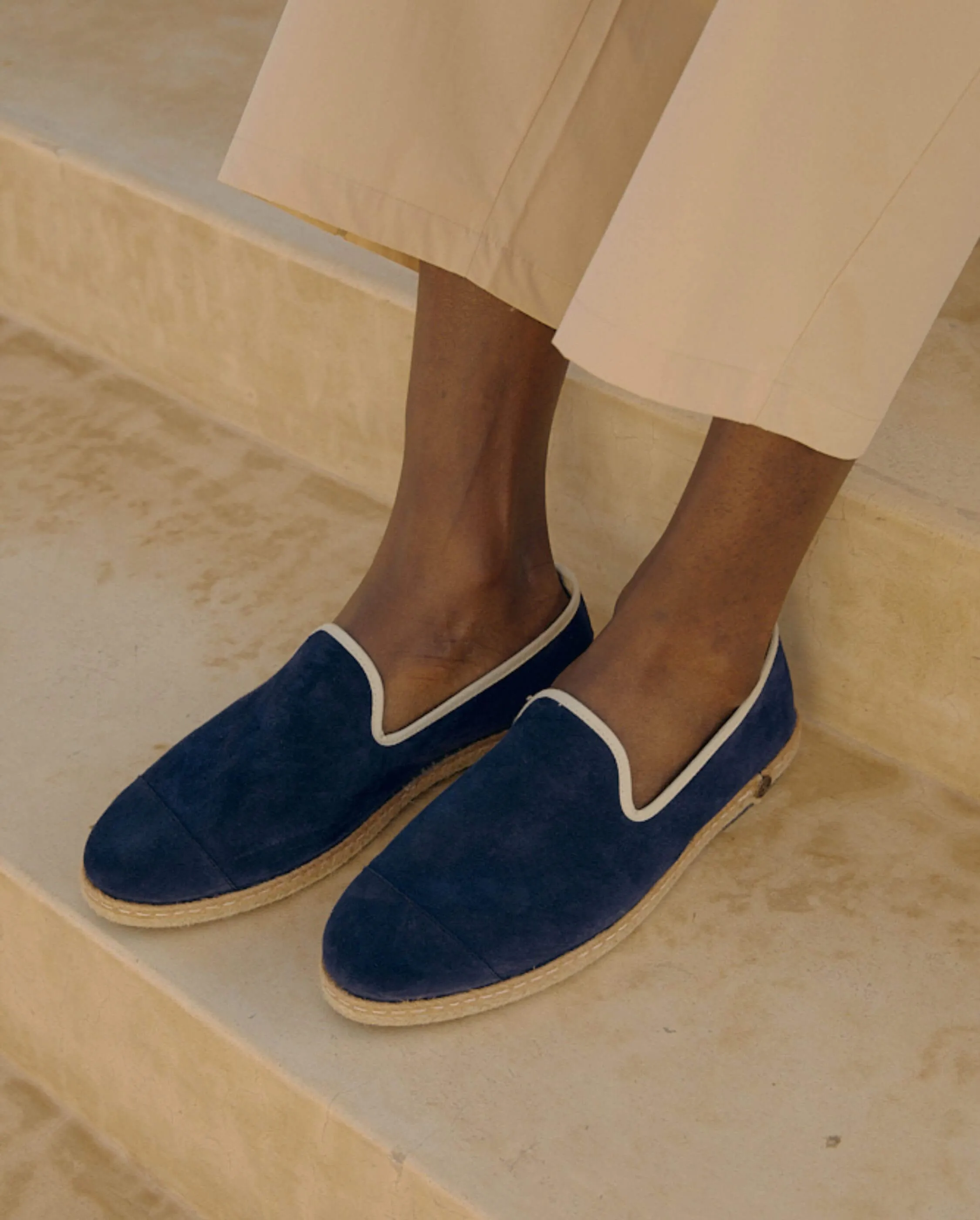 Espadrille homme cuir, marine