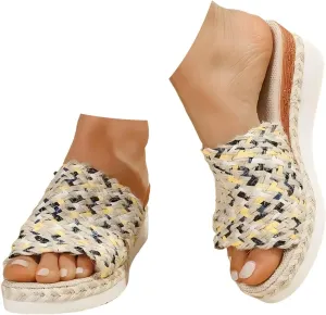 Espadrilles Wedge Sandals for Women,2025 Orthopedic Woven Open Toe Casual Slip On Sandals Fashionable Comfortable Wide Width Walking Dress Shoes for Beach Vacation