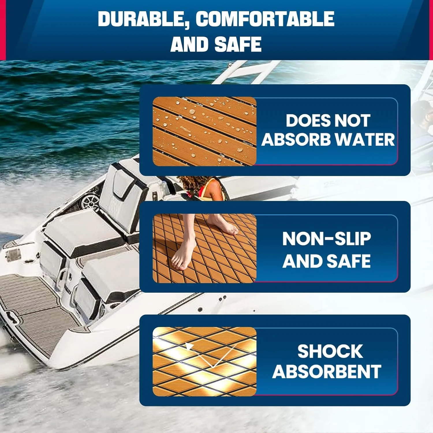 EVA Foam Boat Flooring 92.5''x43.3/35.4/23.6" Marine Decking Faux Teak/Camo, Marine Flooring, Non Skid Boat Foam Decking for Boat Carpet, RVs and Swim spas,Outdoor Stair treads,Cooler Pads.