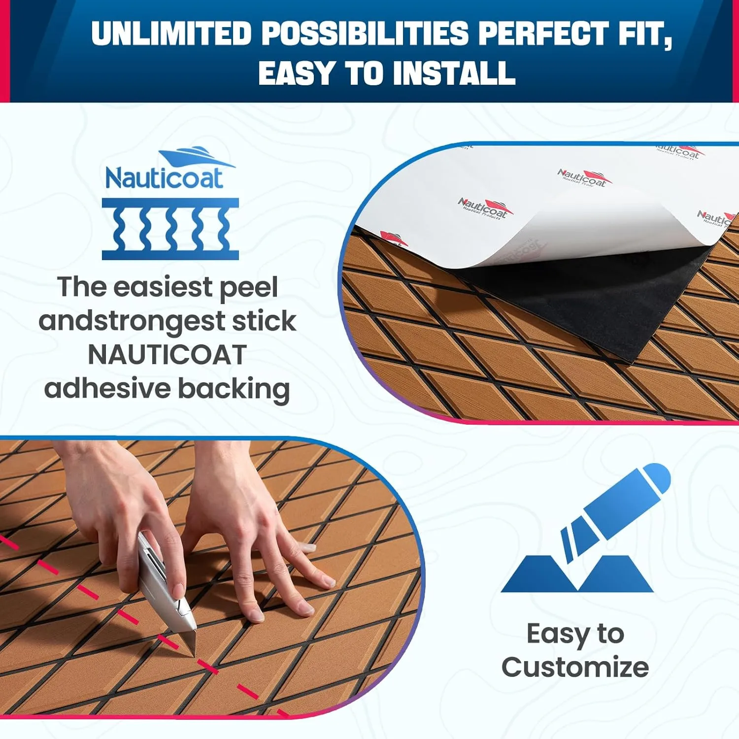EVA Foam Boat Flooring 92.5''x43.3/35.4/23.6" Marine Decking Faux Teak/Camo, Marine Flooring, Non Skid Boat Foam Decking for Boat Carpet, RVs and Swim spas,Outdoor Stair treads,Cooler Pads.