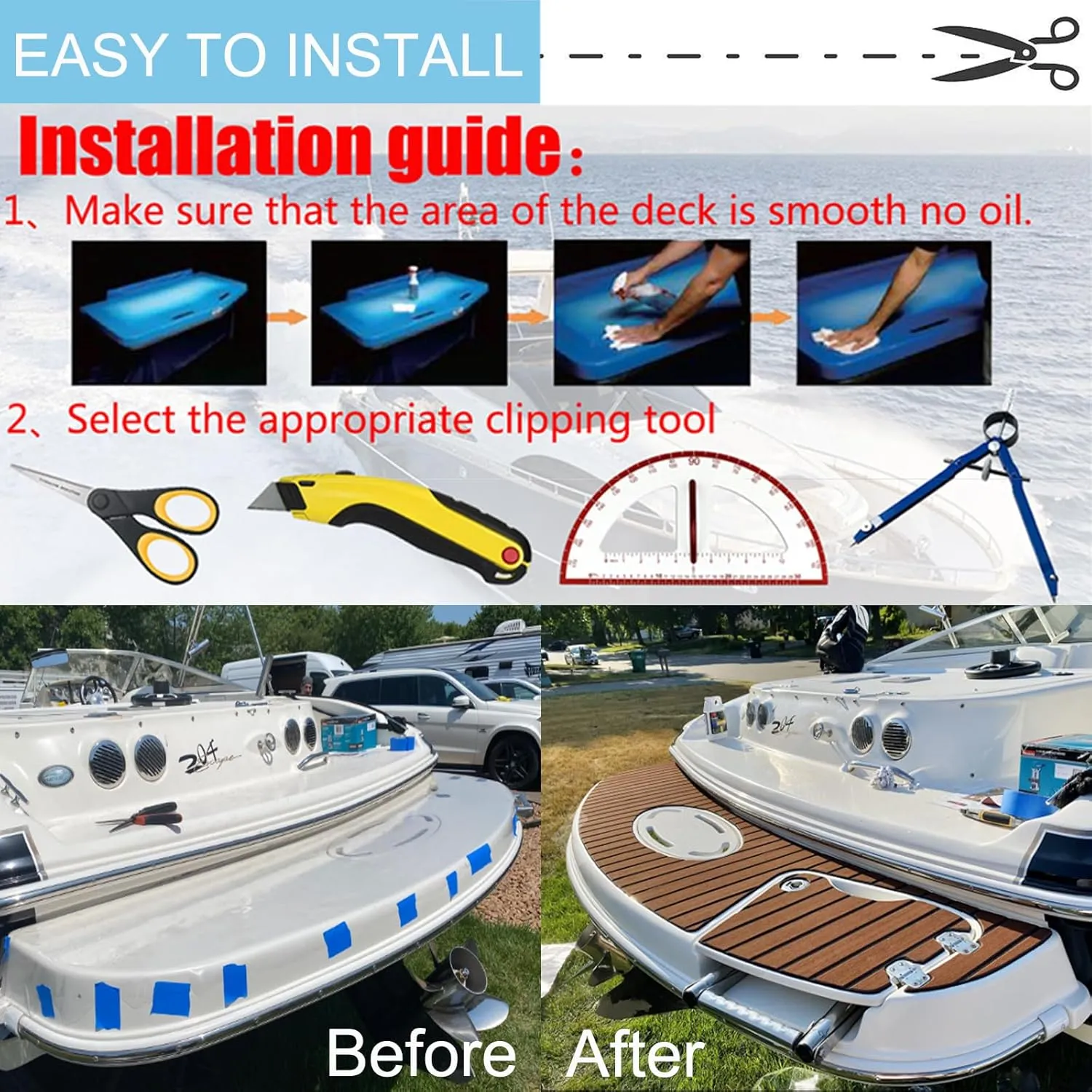 EVA Foam Boat Flooring 94.5"× 35.4" Self-Adhesive Non-Slip Boat Deck Mat Traction Pad for Boats Yacht Swim Platform RV Floor Kayak Surfboard Golf Cart