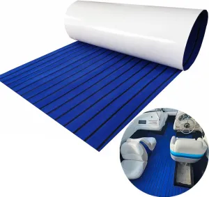 EVA Foam Boat Flooring Sheet 94.5" x 35.4" Faux Teak Deck Mat Non-Slip and Self-Adhesive for Boats, Yacht, Swim Platform, RV, Kayak, Surfboard, Golf Cart (Drak Blue with Black Lines)