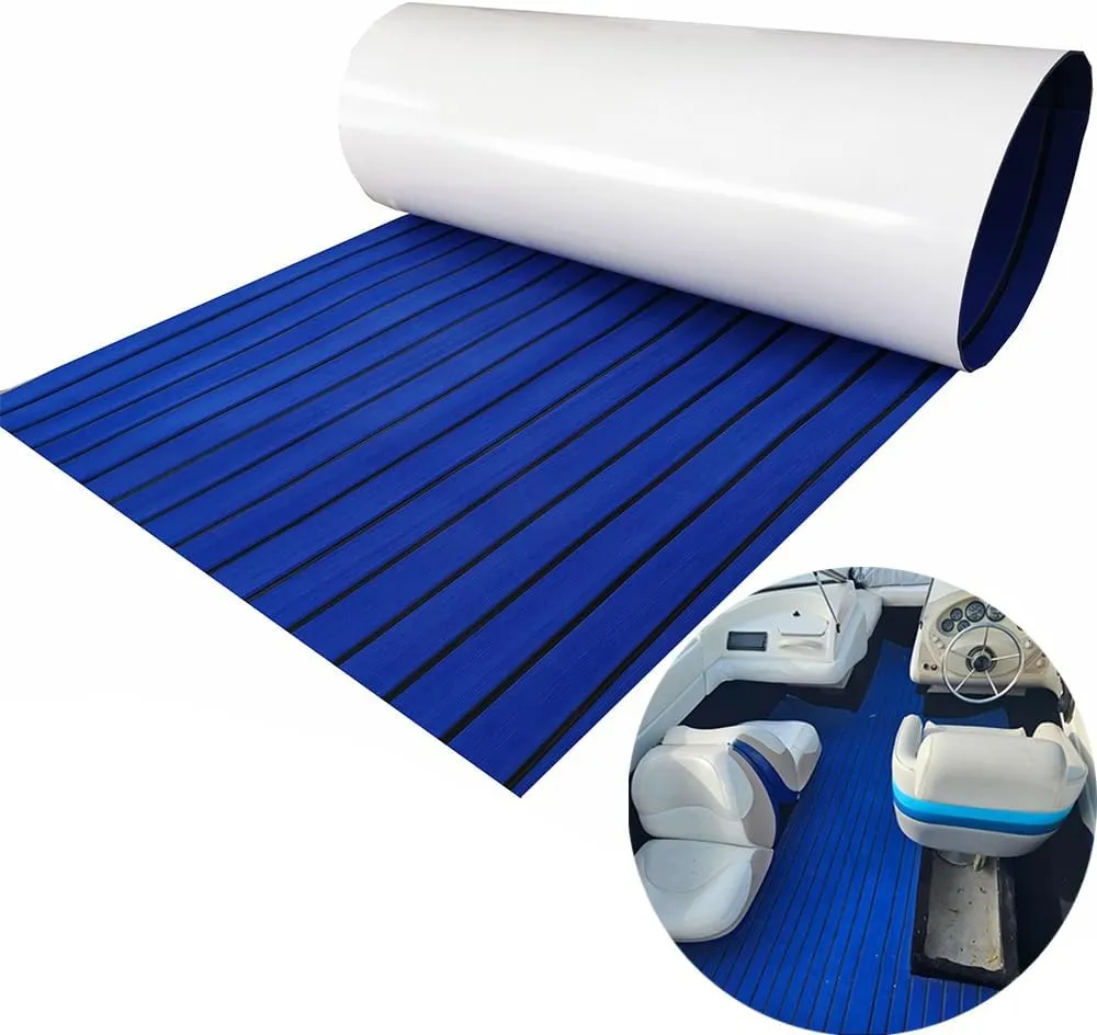 EVA Foam Boat Flooring Sheet 94.5" x 35.4" Faux Teak Deck Mat Non-Slip and Self-Adhesive for Boats, Yacht, Swim Platform, RV, Kayak, Surfboard, Golf Cart (Drak Blue with Black Lines)