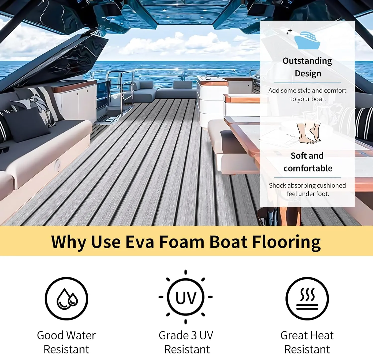 EVA Foam Boat Flooring with 3M Adhesive Backing Boat Decking Foam Self-Adhesive Sea Deck Boat Flooring 94.5"x47.2"/35.4",47.2"x16.1" EVA Foam Decking Sheet for Jon Boats Swim Platform RV Floor