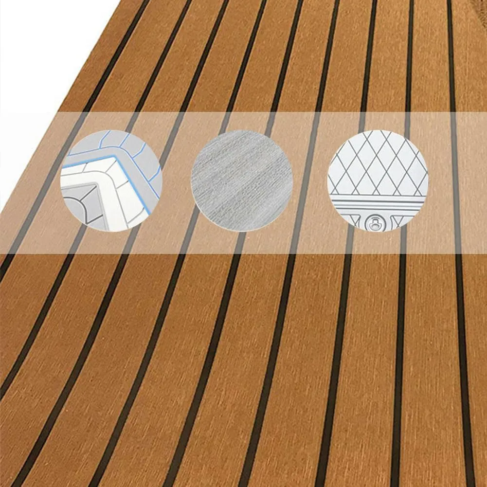 EVA Foam Faux Teak Boat Decking Sheet Carpet Self-Adhesive Non-Skid 94.5"x 46" (30 sqft) / 94.5" x 35.4" (23 sqft) Fits for Sea Deck Marine Yacht RV Boat Flooring Mats/Decking Pad