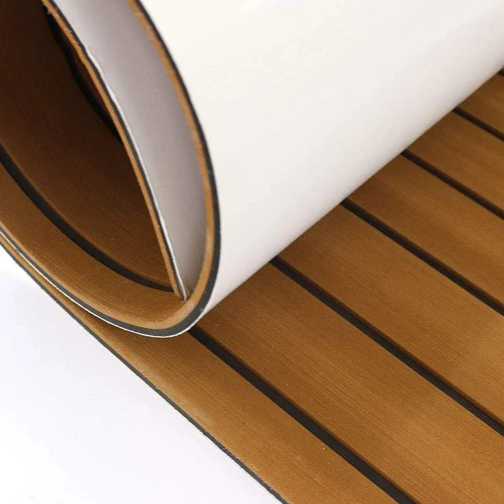 EVA Foam Faux Teak Boat Decking Sheet Carpet Self-Adhesive Non-Skid 94.5"x 46" (30 sqft) / 94.5" x 35.4" (23 sqft) Fits for Sea Deck Marine Yacht RV Boat Flooring Mats/Decking Pad