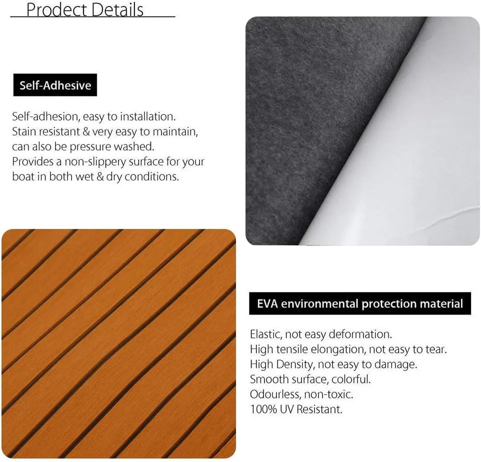 EVA Foam Faux Teak Boat Decking Sheet Carpet Self-Adhesive Non-Skid 94.5"x 46" (30 sqft) / 94.5" x 35.4" (23 sqft) Fits for Sea Deck Marine Yacht RV Boat Flooring Mats/Decking Pad