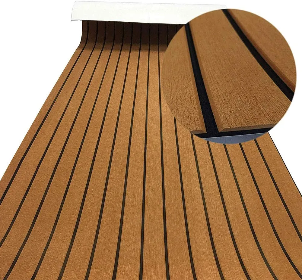 EVA Foam Faux Teak Boat Decking Sheet Carpet Self-Adhesive Non-Skid 94.5"x 46" (30 sqft) / 94.5" x 35.4" (23 sqft) Fits for Sea Deck Marine Yacht RV Boat Flooring Mats/Decking Pad