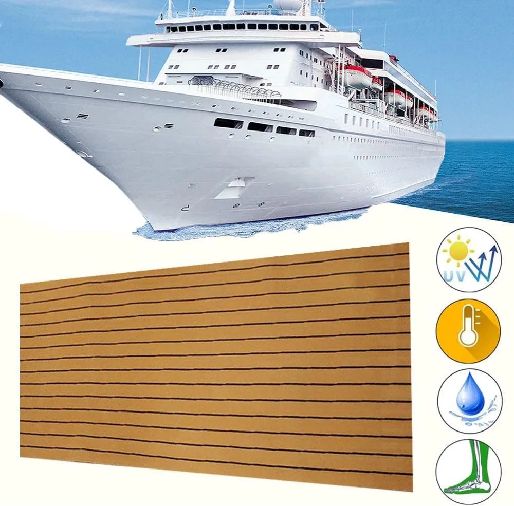 EVA Foam Faux Teak Boat Decking Sheet Carpet Self-Adhesive Non-Skid 94.5"x 46" (30 sqft) / 94.5" x 35.4" (23 sqft) Fits for Sea Deck Marine Yacht RV Boat Flooring Mats/Decking Pad