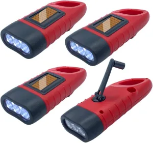 Evelots Hand Crank Solar Powered Flashlights ( 4 Pack ) Rechargeable Emergency Survival Flashlight for Camping , Car - Easy 3 LED Bright Light for Hiking , Outdoor Sports , Home Power Outage