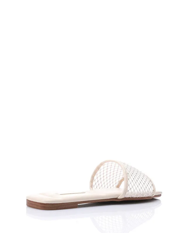 FAN-DJTV-009 Mesh Strass Wedge Slipper - Light Beige