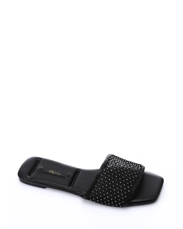 FAN-DJTV-009 Mesh Strass Wedge Slipper - Light Beige