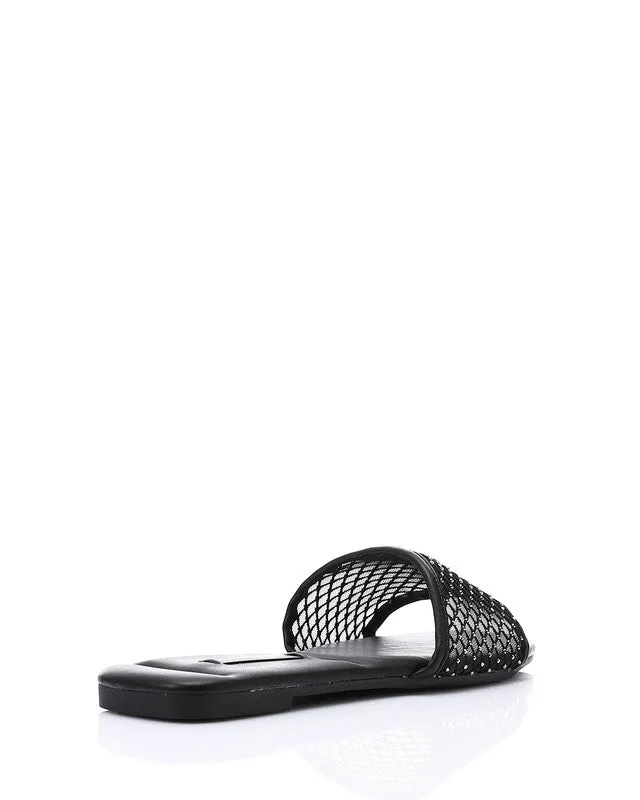 FAN-DJTV-009 Mesh Strass Wedge Slipper - Light Beige