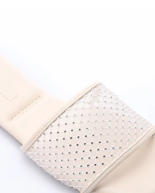 FAN-DJTV-009 Mesh Strass Wedge Slipper - Light Beige