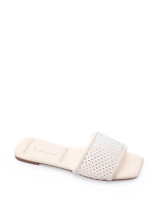 FAN-DJTV-009 Mesh Strass Wedge Slipper - Light Beige