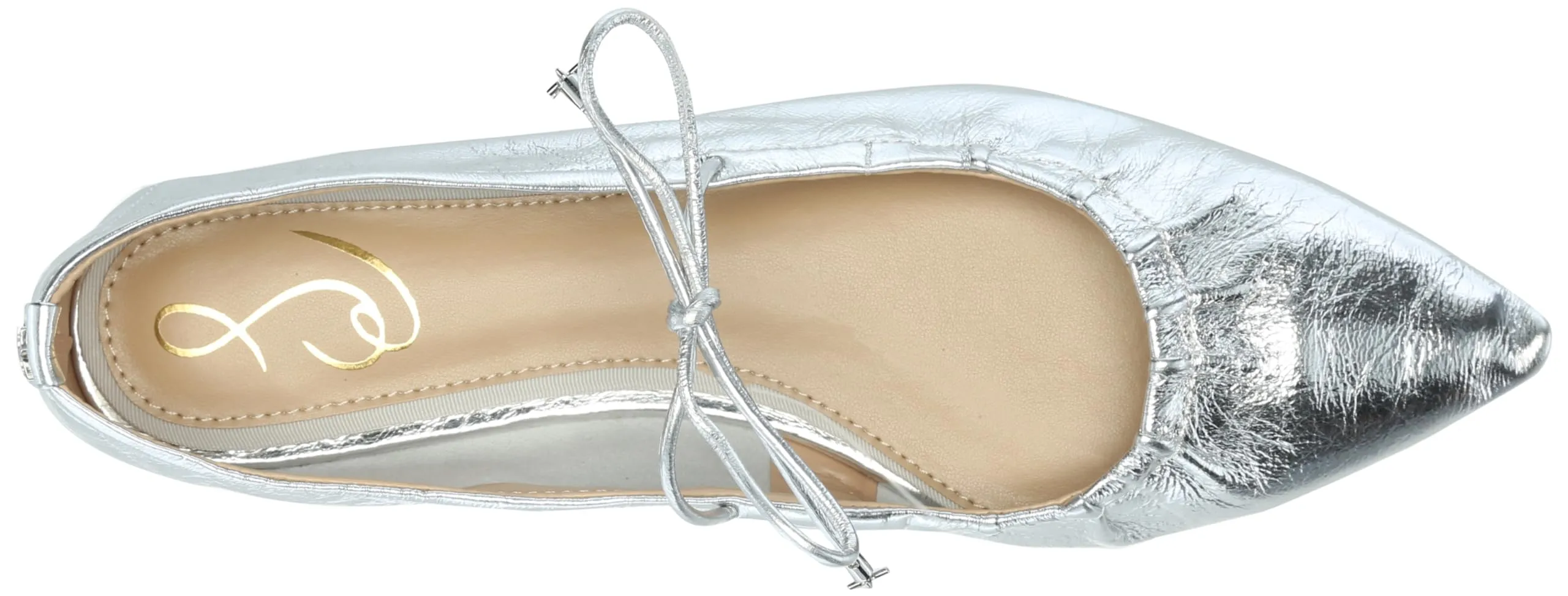 Fashion Bri Clean-lined Soft Exclusive products Flat Pointed Lace Toe Shoes Up Sam Silver Dress Edelman Ballet