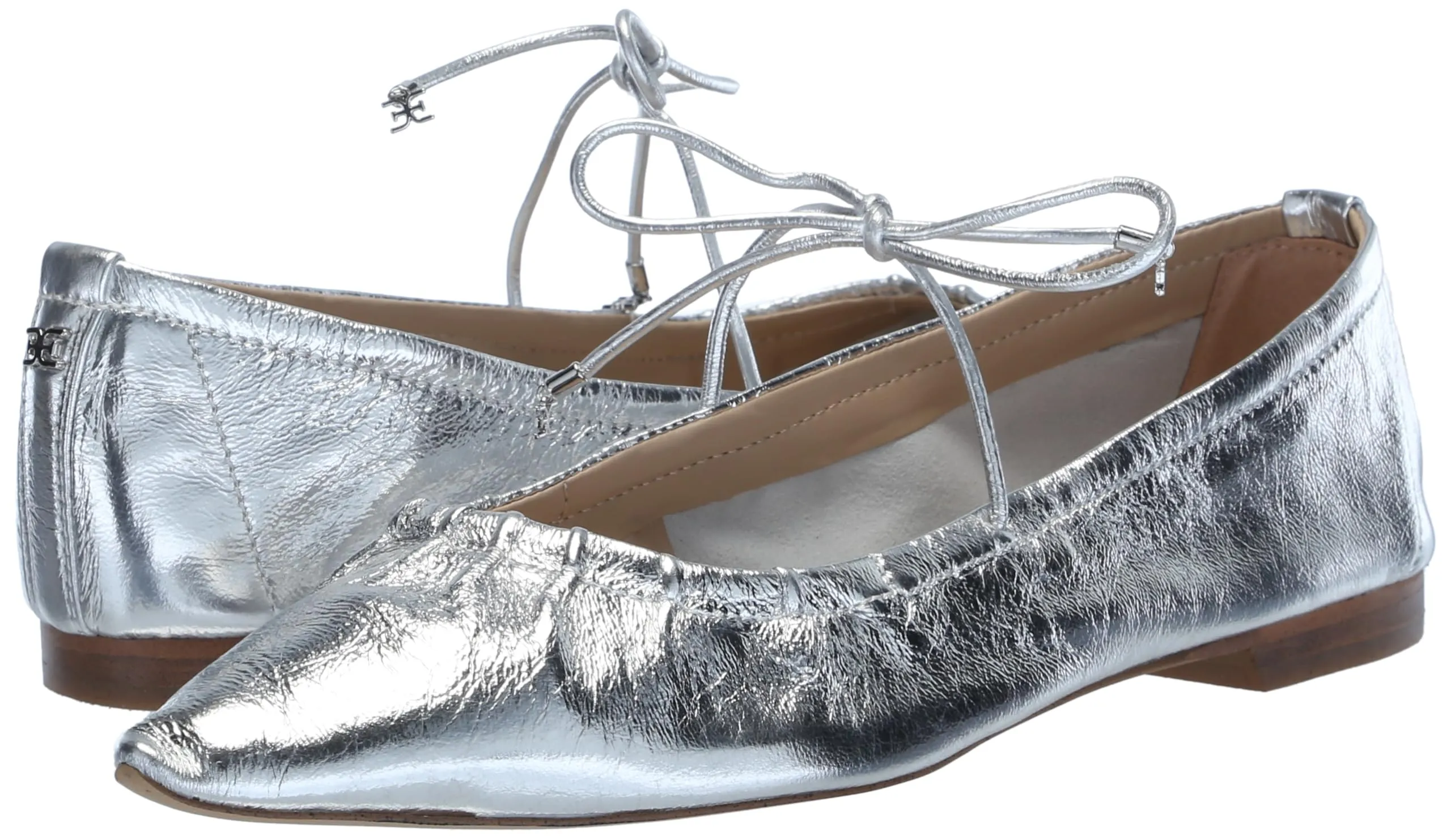 Fashion Bri Clean-lined Soft Exclusive products Flat Pointed Lace Toe Shoes Up Sam Silver Dress Edelman Ballet