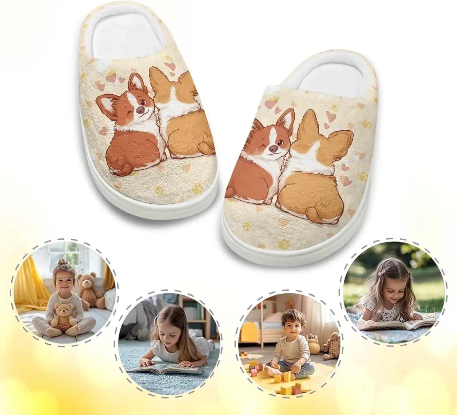 Fashion Warm House Slippers Soft Rubber Sole Anti-Skid Shoes Boys Girls Light Elastic Travel Slippers for Party Size 9-15 White Sole
