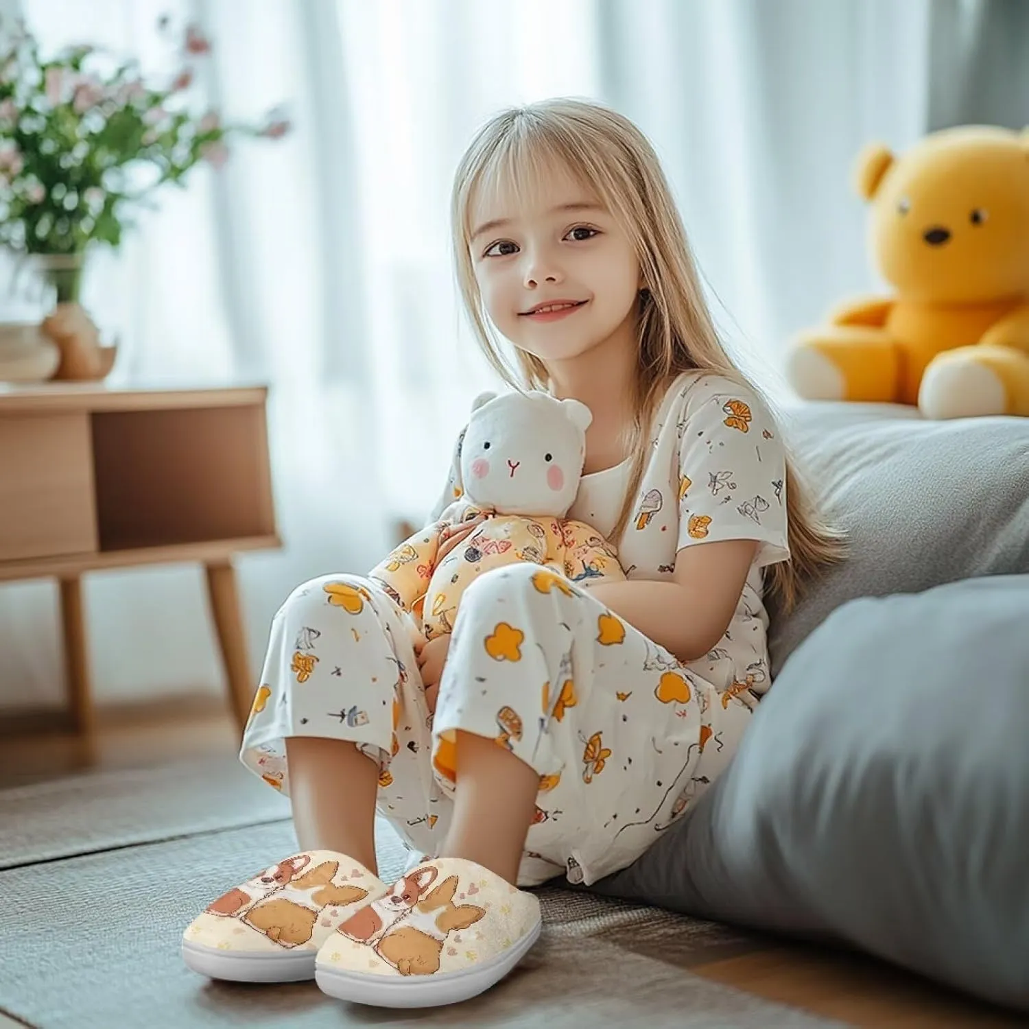 Fashion Warm House Slippers Soft Rubber Sole Anti-Skid Shoes Boys Girls Light Elastic Travel Slippers for Party Size 9-15 White Sole