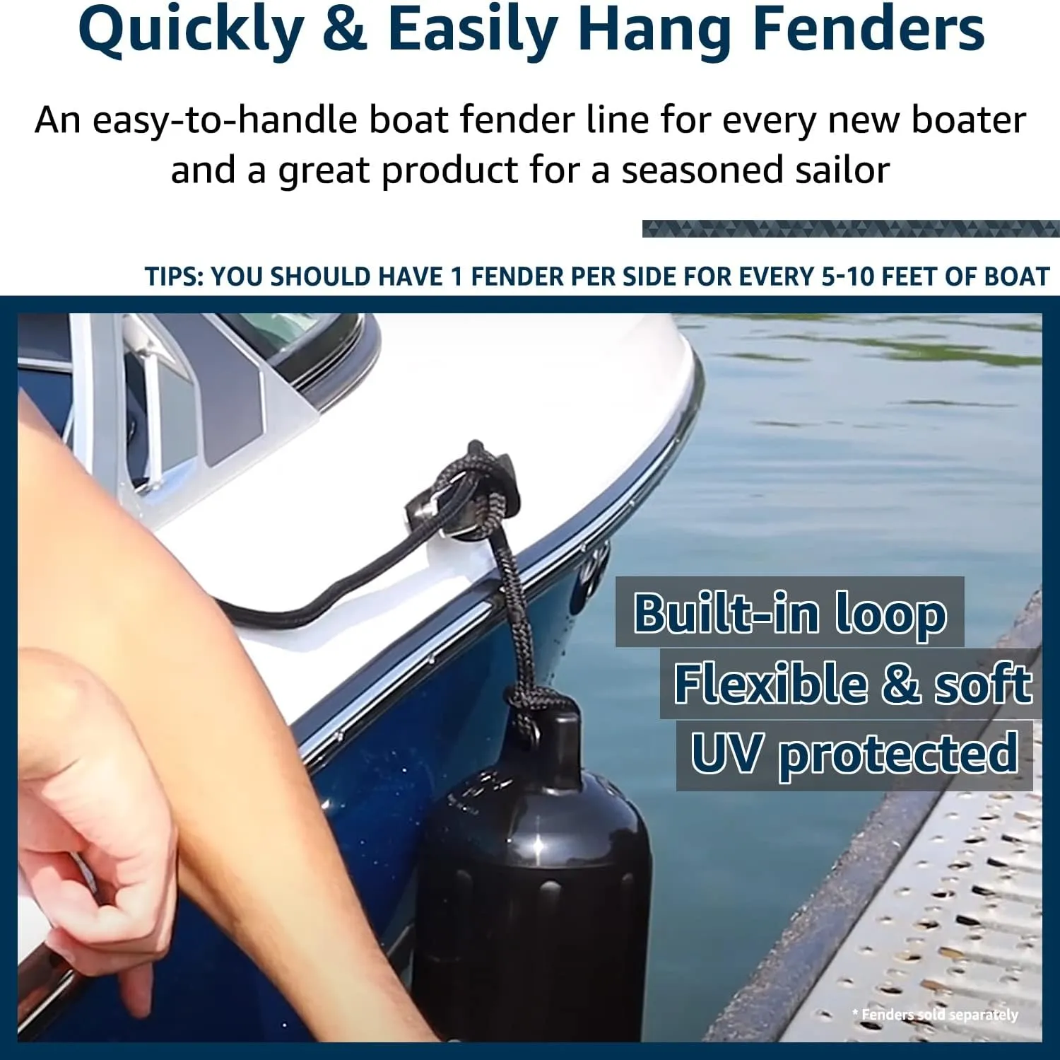 Fender Lines 4 Pack 3/8 Inch x 6 ft Premium Boat Fender Lines with 5" Eyelet, Double Braid Nylon Boat Bumper Rope/Boat Fender Rope, Dock Lines Boat Ropes for Docking Boat Lines Dock Ties,J-FM TWNTHSD