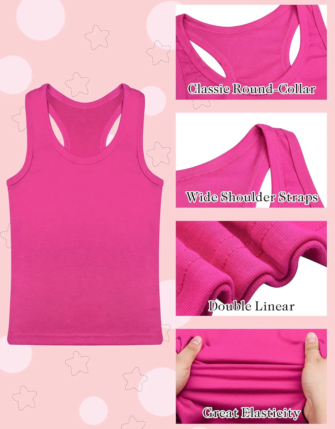 FEQO 5 Pieces Girls Dance Tank Tops Racerback Sleeveless Crop Tops Cotton Tank Tops for Ballet Dancewear Gym