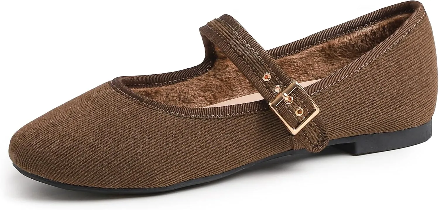 FEVERSOLE Women's Soft Cushion Extra Padded Comfort Round Toe Mary Jane Metal Buckle Fashion Ballet Flats Walking Shoes