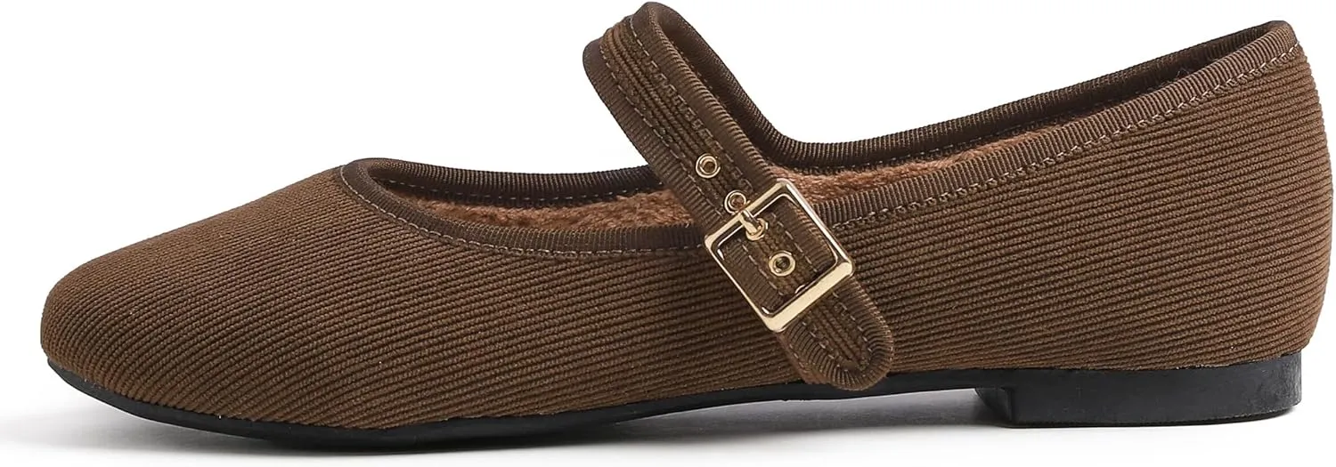 FEVERSOLE Women's Soft Cushion Extra Padded Comfort Round Toe Mary Jane Metal Buckle Fashion Ballet Flats Walking Shoes