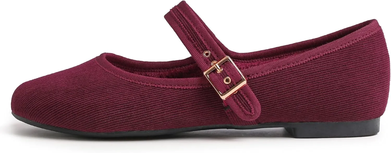 FEVERSOLE Women's Soft Cushion Extra Padded Comfort Round Toe Mary Jane Metal Buckle Fashion Ballet Flats Walking Shoes