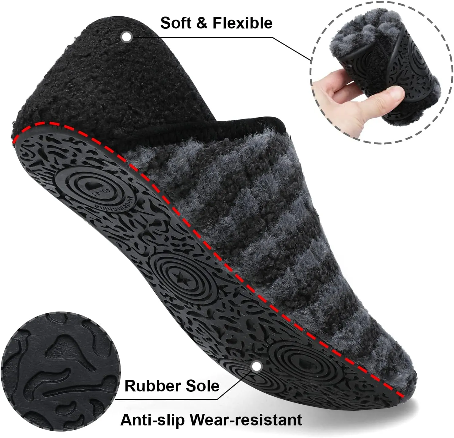 Fires Womens Mens Slippers with Rubber Sole Soft-Lightweight House Slipper Socks Around House Shoes Non Slip Indoor/Outdoor