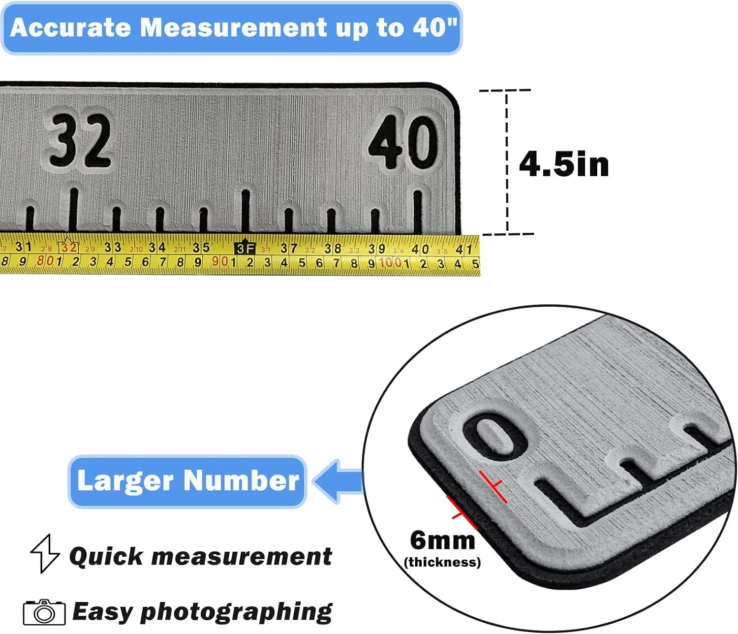 Fish Ruler for Boat 40in EVA Foam Fish Measuring Ruler with Self-Adhesive Backing for Fishing Kayaks Accessories, Fish Ruler Measurement Sticker Tool for Fish Boat (40" Fish Ruler)
