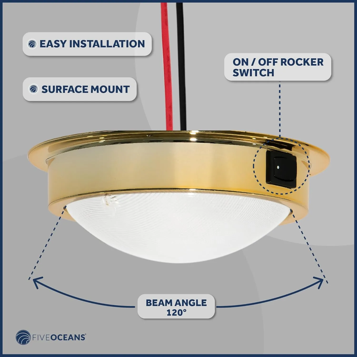 Five Oceans 6-Inch Marine LED Interior Dome Lights, Boat Ceiling LED Lights, Round High Power Downlight, Daylight White LED, On-Off Rocker Switch, 12V, Surface Mount for Boat Truck RV Trailer - FO2627