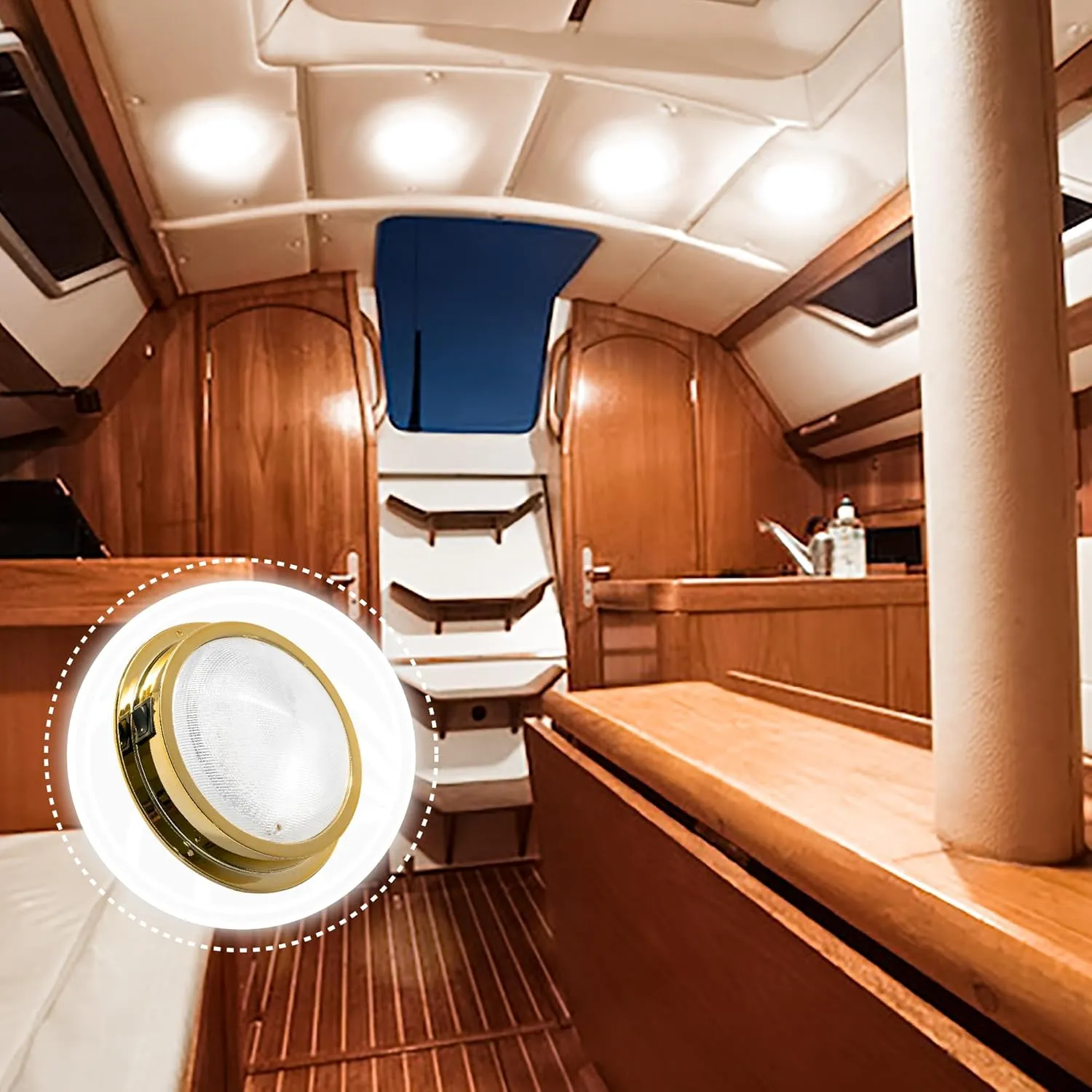 Five Oceans 6-Inch Marine LED Interior Dome Lights, Boat Ceiling LED Lights, Round High Power Downlight, Daylight White LED, On-Off Rocker Switch, 12V, Surface Mount for Boat Truck RV Trailer - FO2627