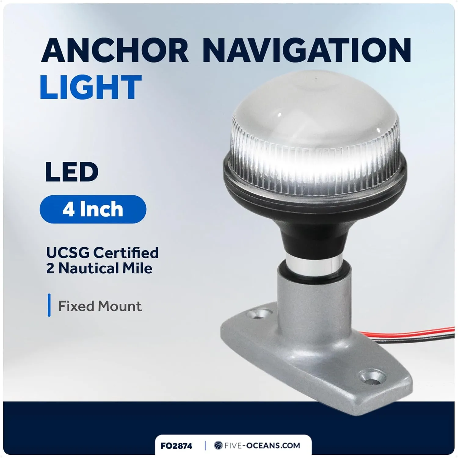 Five Oceans Anchor Light - 12V DC Navigation Light, USCG 2NM Certified, 4-Inch Fixed Mount for Pontoon, Fishing, Bass & Sport Boats - FO2874