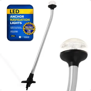 Five Oceans Anchor Light - 2NM USCG Approved 12V DC Stern Light with Removable Pole, 24-Inch Fixed LED Plug-in Mount for Pontoon, Fishing & Bass Boats - FO1883